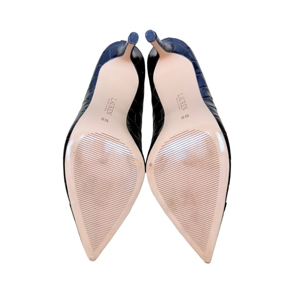 Lauren Ralph Lauren Lindella Reptile Embossed Print Leather Pointed Toe Pumps - Picture 6 of 11